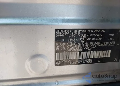 2021 Toyota Rav4 Xle from USA, damaged, VIN 2T3W1RFV7MC094587